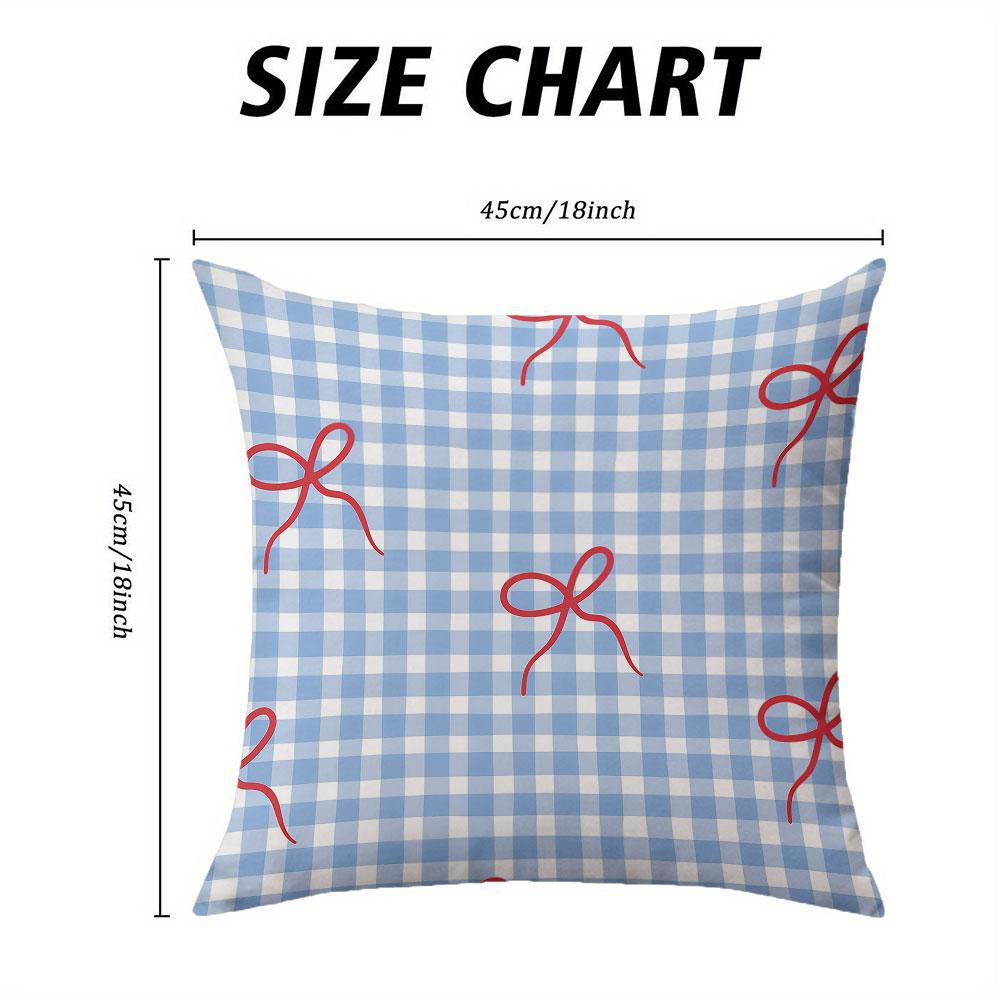 Blue Gingham with Red Bows square Jacquard Pillow Cover for Sofa Office Waist Cushion Cover Home Decorative Pillowcase