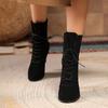 Black Brown Women Mid Calf Boots Pointed Toe High Heel Big Size 45