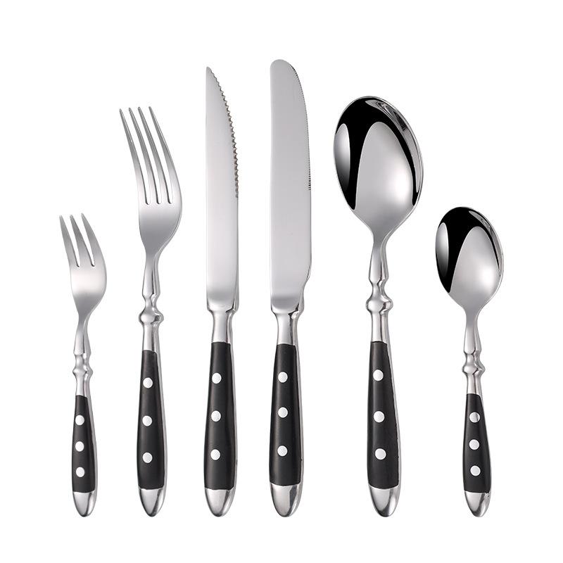 Western Stainless Steel Cutlery Set Wooden Handle Dining Knife Fork Tea Spoon Tableware Set Kitchen Dinnerware