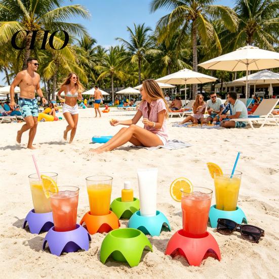 Portabicchieri da Spiaggia con Colori Vivaci Impilabile Portatile Accessori per Bevande Telefoni Snack Crema Solare Organizer Senza Sabbia Viaggio Campeggio Picnic