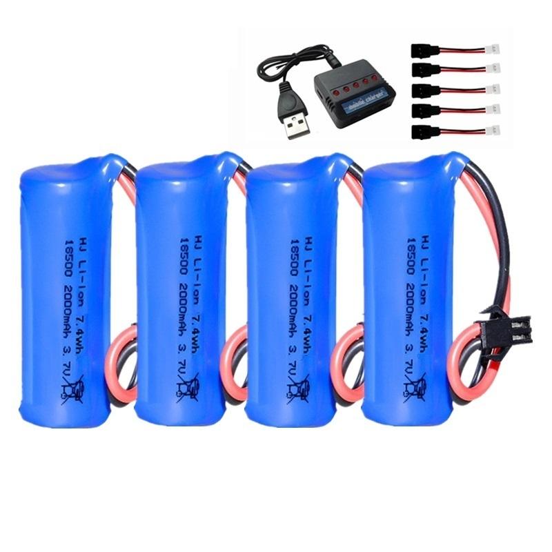 High Capacity 3.7V 18500 2000mAh RC Cars Rechargeable Lithium Ion Battery Cylindrical with SM JST Plug With Charger