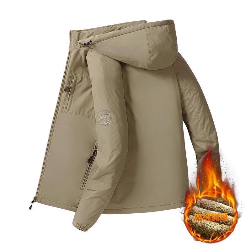 Autumn and winter outdoor casual jackets, men's plus-size jackets, young and middle-aged fleece thickened hooded jackets, trendy cotton clothes