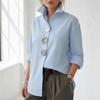 Camisa Polo de Color Sólido con Mangas Largas y Botones Metálicos para Verano