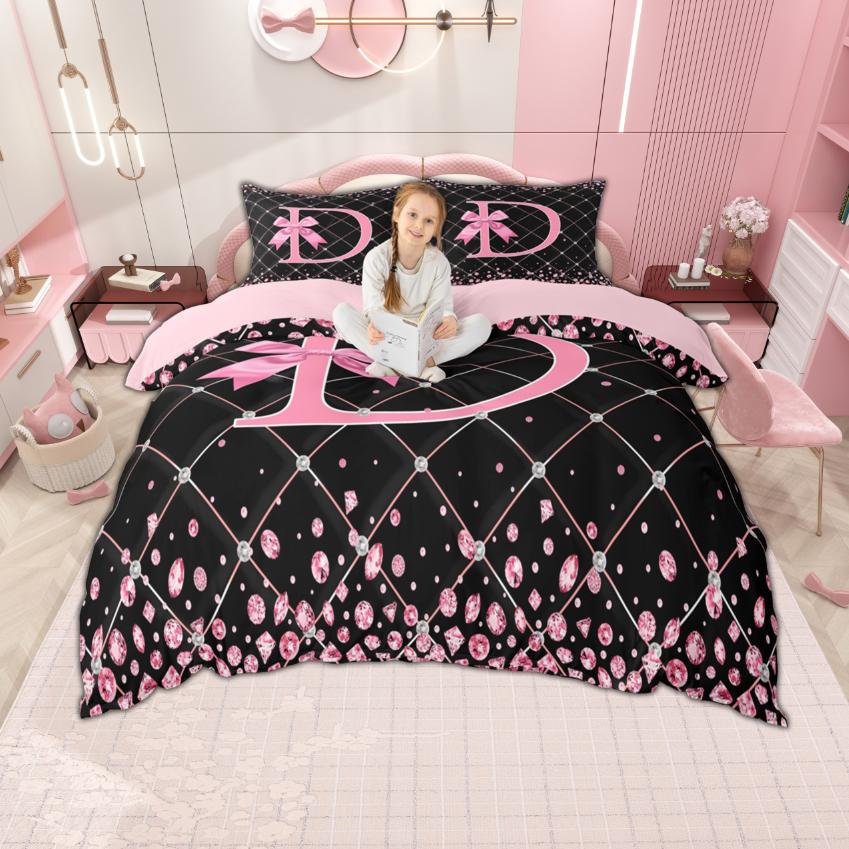 

Comforter Homewish Cute Black Pink 2Pcs/3Pcs For Girls Glitter Stars Bow Bedding Monogrammed Theme Comforter Set Comforter (quilt)-EU Single(135*200cm)3pcs