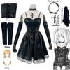 Damen Japanisches Anime Cosplay Misa Amane Kleid mit Spitzenbesatz Gothic Stil Kostüm Kunstleder Sexy Kleid Halloween