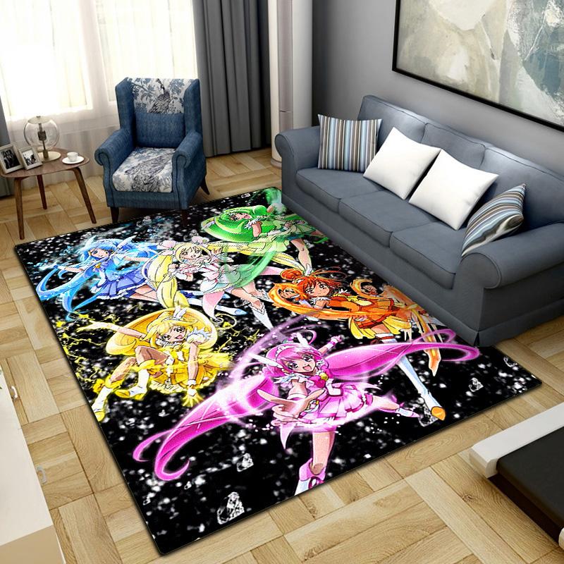 PreCure Anime Print Carpet Large Area Rug Non Slip Washable Floor Mat Bedroom Home Decor LXR86