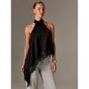 Women's Halter Sleeveless A Line Satin Top Asymmetrical Lace Trim Solid Camisole Tank