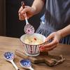 Japanese Style Long Handled Ceramic Spoon with High Aesthetic Value Hand-painted Underglaze Color Soup Spoon