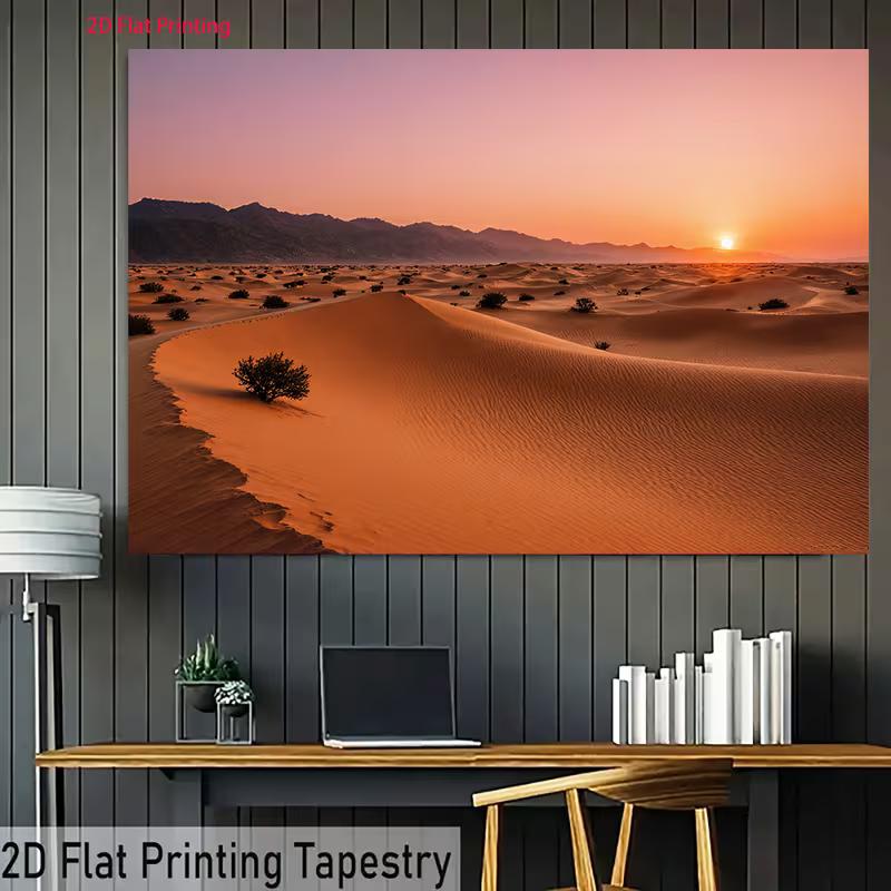 2D Artistic Desert Sunset Landscape Tapestry for Content Creation & Home Decor