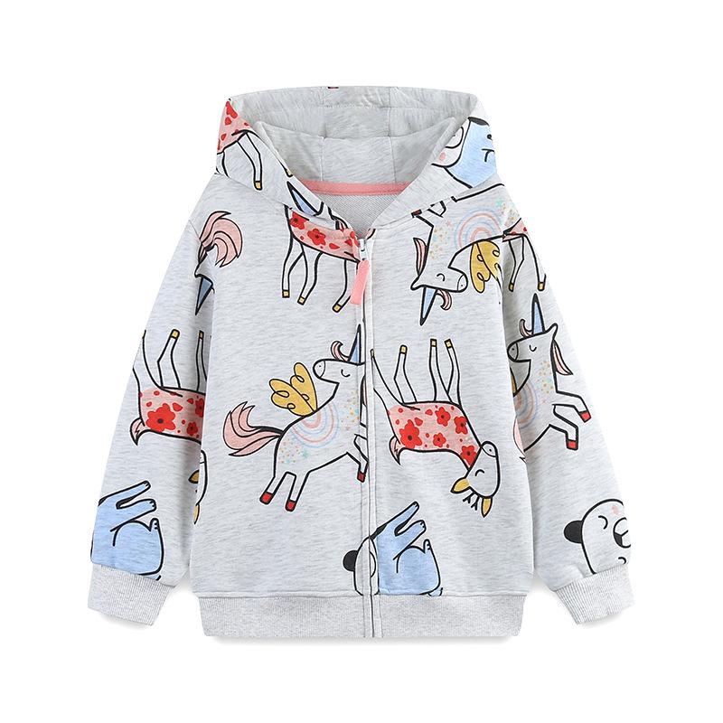 Girls Autumn Casual Knit Hoodie Jacket - European American Style, Long Sleeve, Zipper Outerwear 4Y