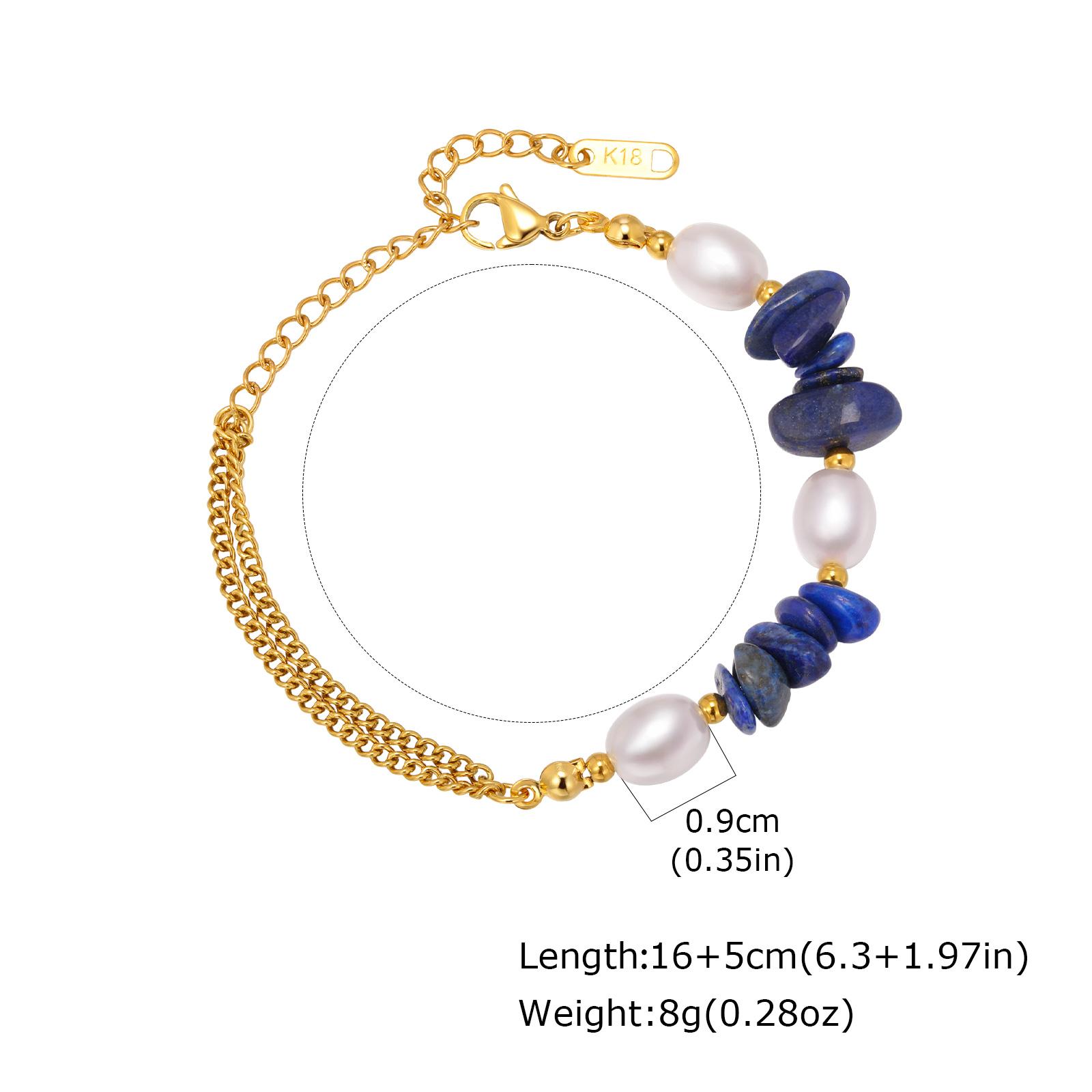 

Irregular Lapis Lazuli Natural Blue Stone Bracelet,Imitation Pearl Stainless Steel Adjustable Bracelet for Women Fashion Jewelry
