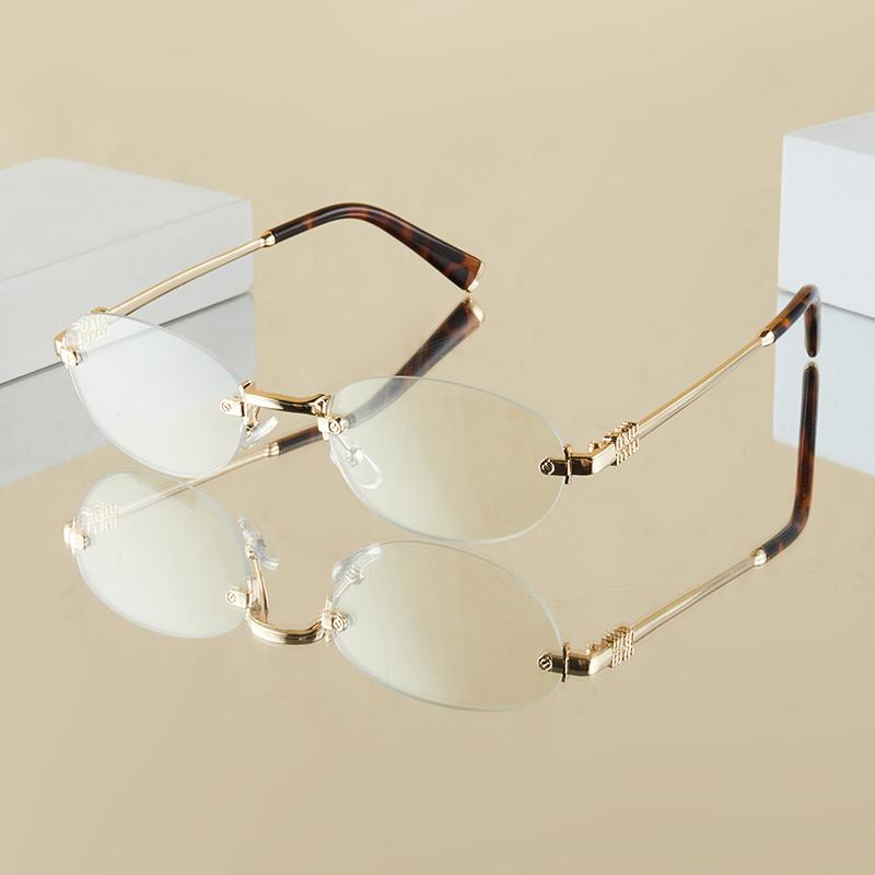 

1Pc Unisex Fashionable Plain Glasses New Leopard Print Oval Frameless Design Artistic Retro Versatile Trendy Holiday Gift Black золотистый