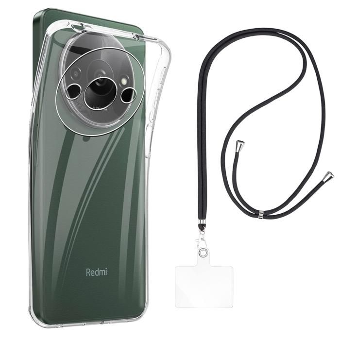 Coque et tour de cou pour Xiaomi REDMI A3 - TPU Souple Transparent Cordon Noir réglable Phonillico®
