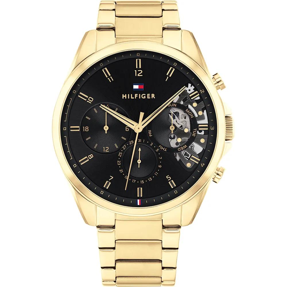 Tommy Hilfiger Baker Black Dial Gold Stainless Steel Bracelet Men s Quartz Watch 1710447 чёрный