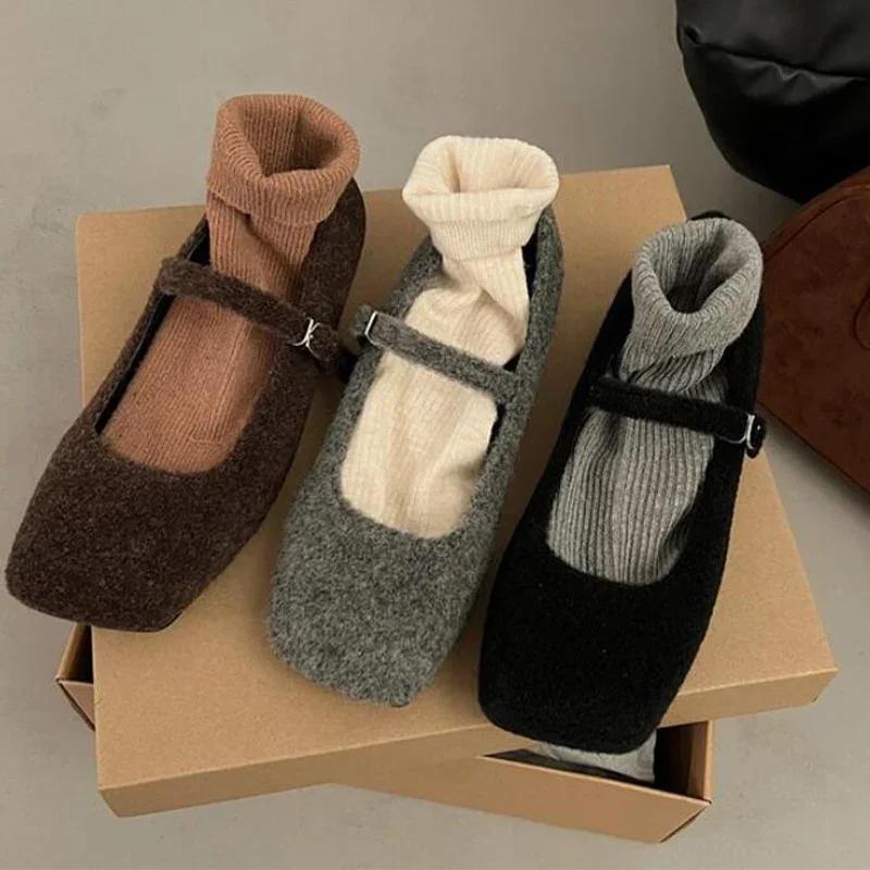 2025 Fur Flats Ballet Dance Shoes Casual Short Plush Boots Fashion New Shallow Square Toe Zapatos Dress Walking Designer Shoes