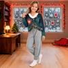 Girls' V-Neck Christmas Print Long Sleeve Thermal Shirt for Winter Base Layer