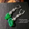Classic Small Fresh Flower Long Drop Earrings For Women Natural An Jade Green Interlocking Earings Exquisite Fine Jewelry