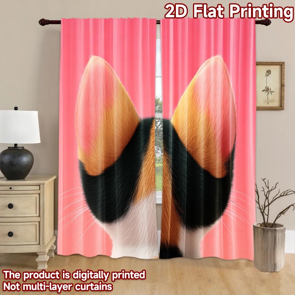 2D flat printing 2pcs Curtains Calico Cat Portrait Green Eyes Digital Printed Polyester Drapes Party Decorations for Door Wall