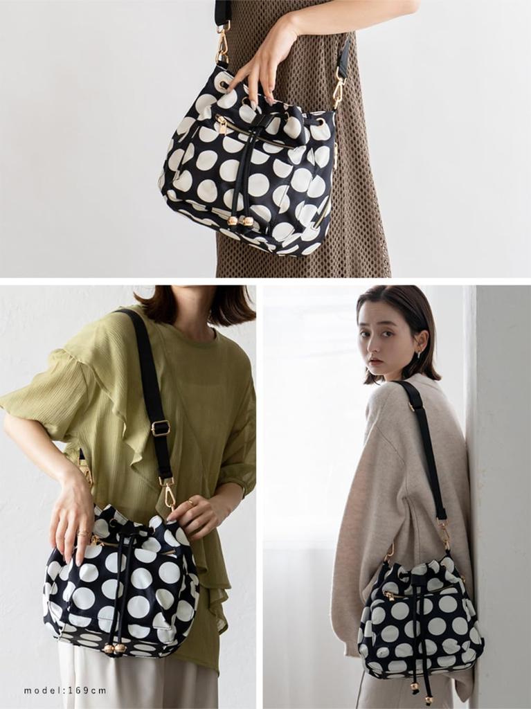 VITAFELICE Drawstring Shoulder Bag Women's 10-Pocket (vnsb-698z) (Dot Pattern)