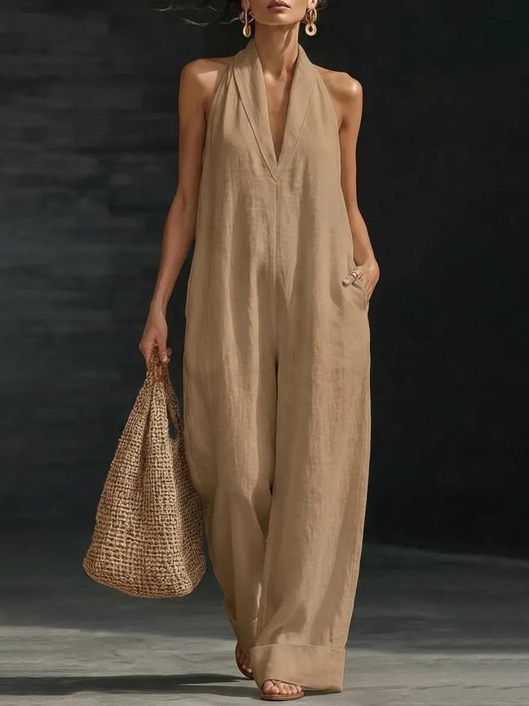 Spring and Summer New European and American Independent Station Simple, Elegant and Comfortable Sleeveless Jumpsuit