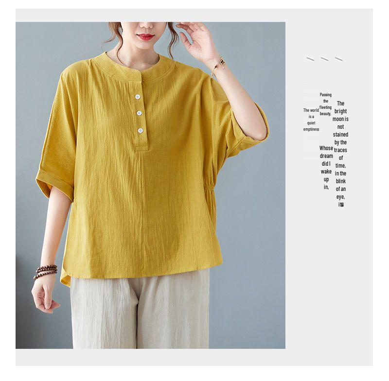Plus Size Summer Cotton Linen Clothing Set: Short-Sleeved T-shirt Top Two-Piece for Mid-Aged and Elderly Women