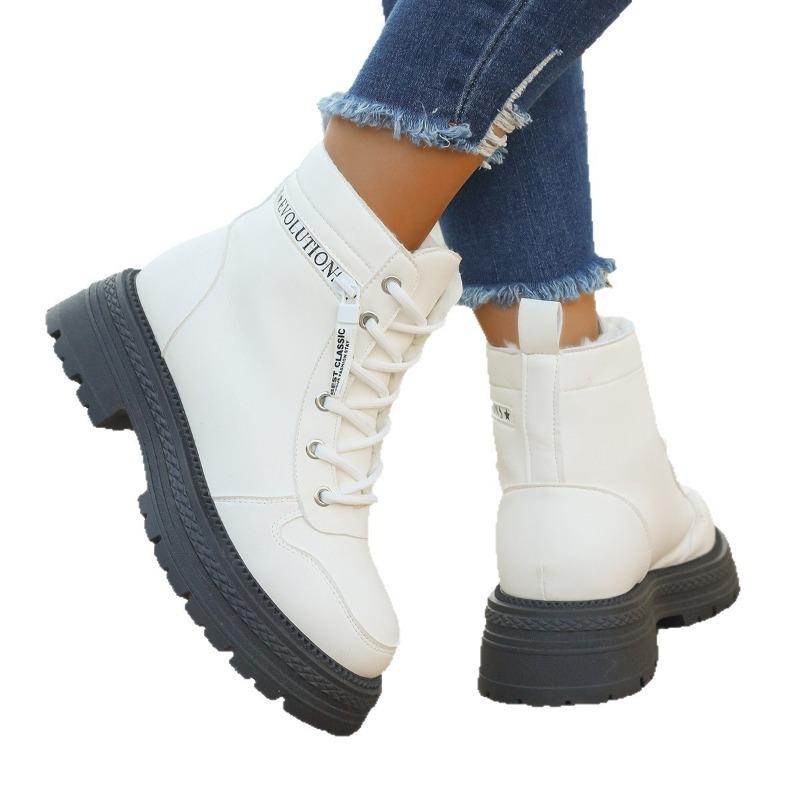 Short Boots, Lace-up Thick-soled Cotton Boots, Women's Shoes, Thickened Belt Buckle