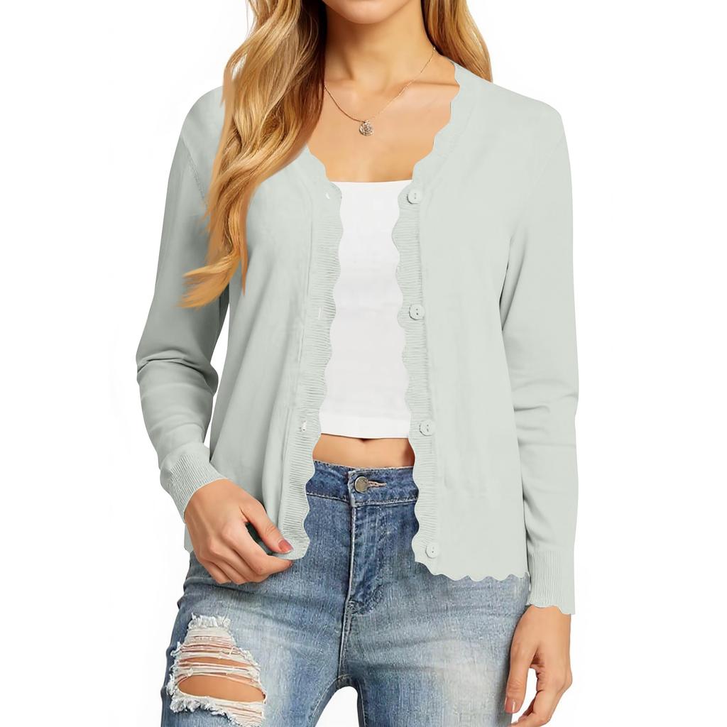 Cardigans Femininos de Manga Comprida Casuais Leves com Botões Decote em V Roupas de Outono