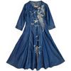 Johnature Woman Spring Chinese Style Niche Buckle Dress Fashion Embroidery Casual Vintage Cotton Long Sleeves Dress