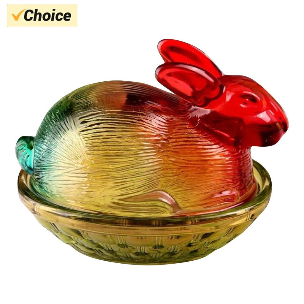 Funny Rabbits Candy Dish With Lid, Candy Bowl With Lid, Glass Candy Jars, Muti-Color Tabletop Dessert Plate Snacks Bowl Egg Tray
