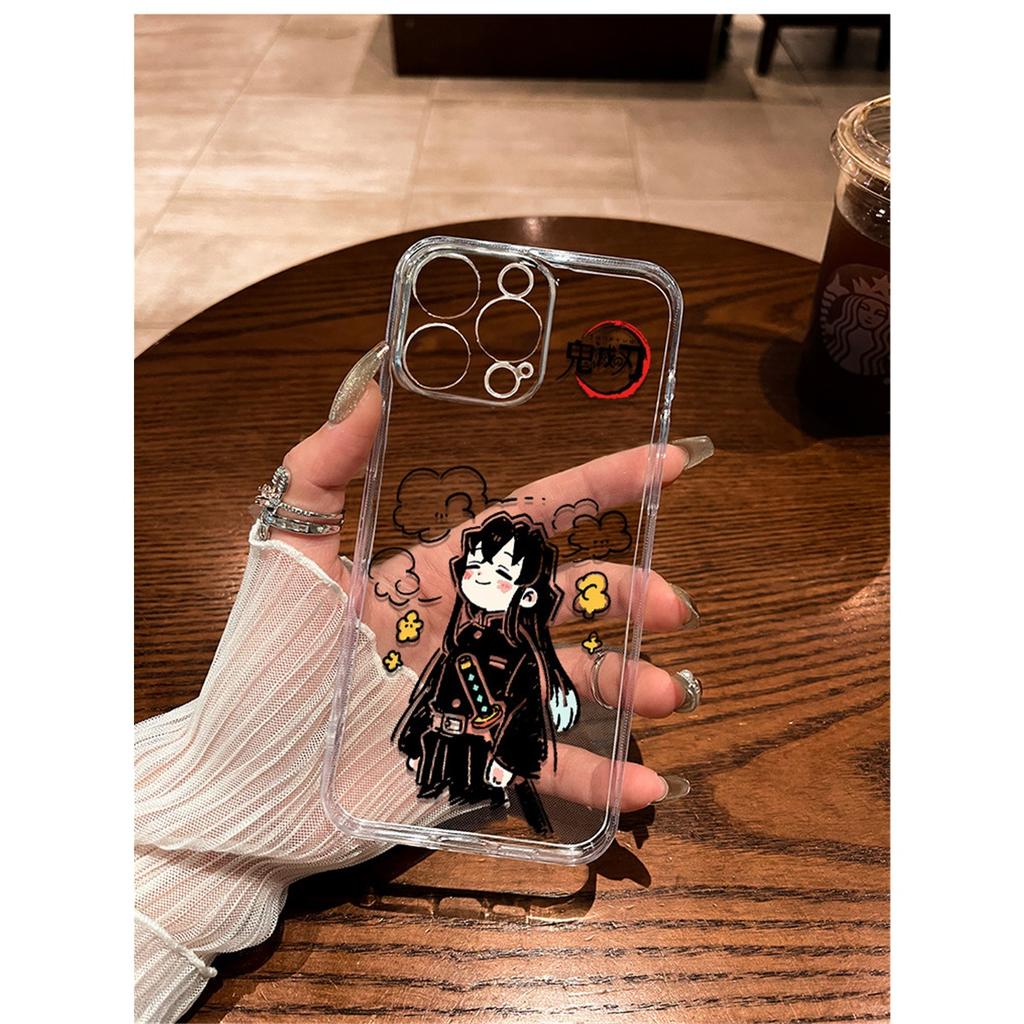 Demon Slayer Muichiro & Sanemi Chibi Clear TPU Phone Case For IPhone 15 Pro Max & Samsung Galaxy S24 Ultra, Shockproof Cover