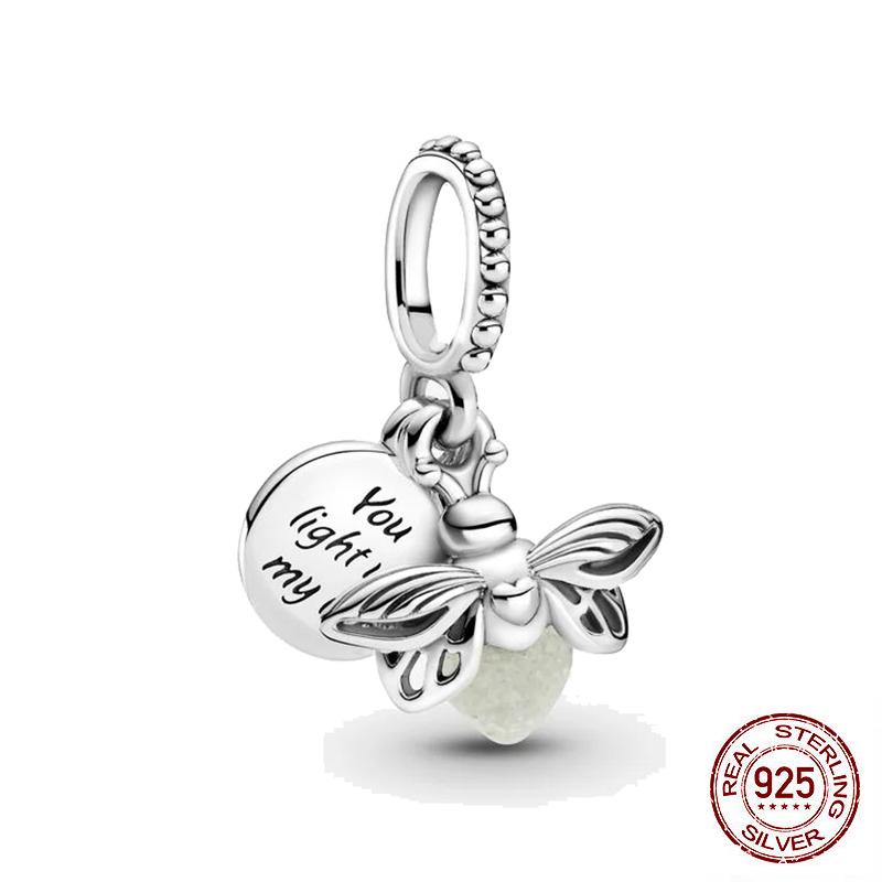 

New 925 Sterling Silver Bead Glow-in-the-dark Firefly Dangle Charm DIY Fine Beads Fit Original Charms Bracelet Jewelry