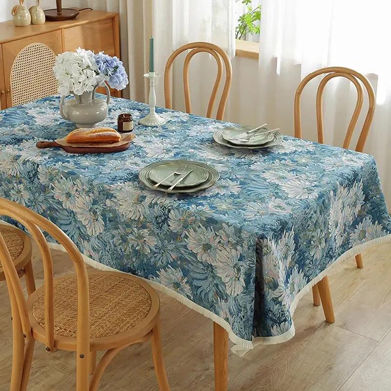 Prostokątne obrusy w stylu boho Czerwone wzory z naszywkami Żakardowy obrus na Boże Narodzenie Halloween Kolacje Przyjęcia urodzinowe Wystrój weselny