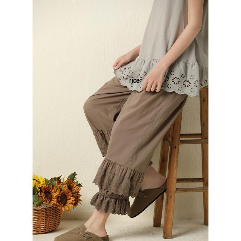 Japanese Mori Girl Embroidered Lace Wide-Leg Pants - 2023 New Loose Casual Style