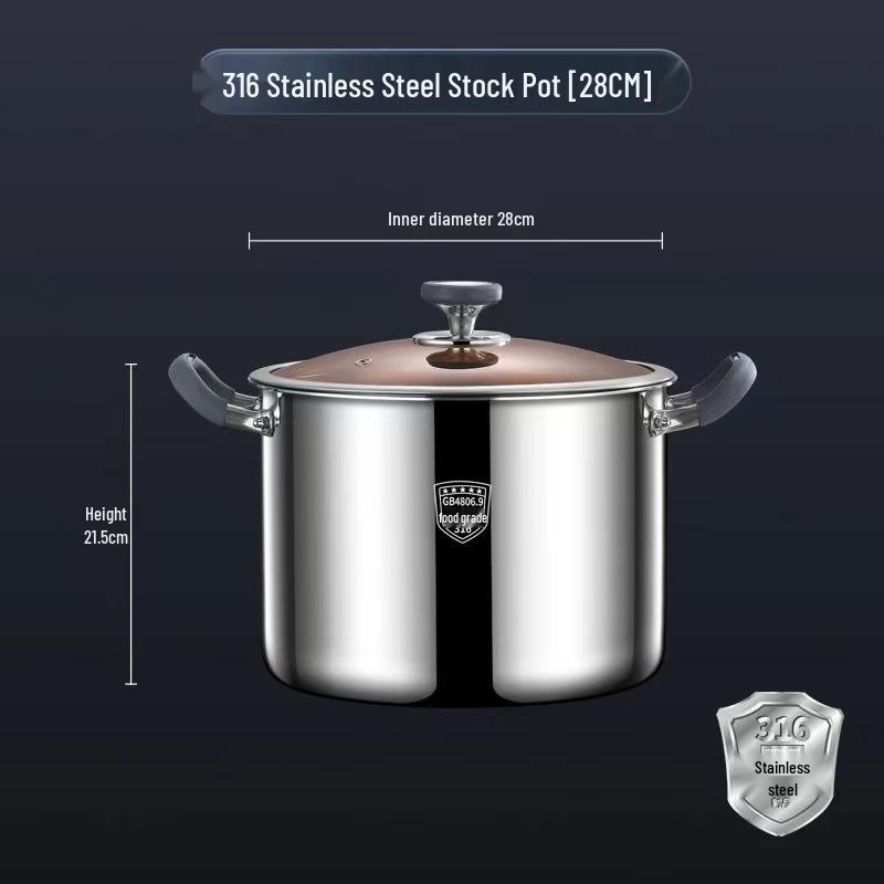 Extra Deep 316 Stainless Steel Stewing & Soup Pot - Food Grade, Large Capacity, Thick & Durable