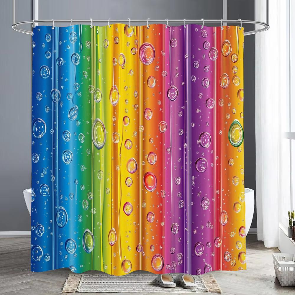 Modern Colorful Water Drops Rainbow Pattern Shower Curtain, Bathroom Decor Shower Curtain, Waterproof Shower Curtain With Hooks