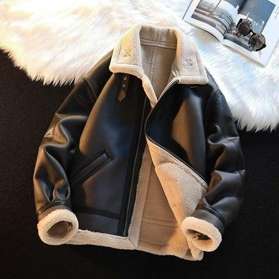 Pelz All-in-one Jacke Herren Winter Samt Verdickt Motorradjacke Hirschleder Samtjacke Baumwolljacke Lammfell Lederjacke