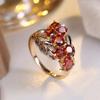 Sparkling Red Zircon Rings for Women Romantic Wheat Ear Gold Color Ring Wedding Jewelry