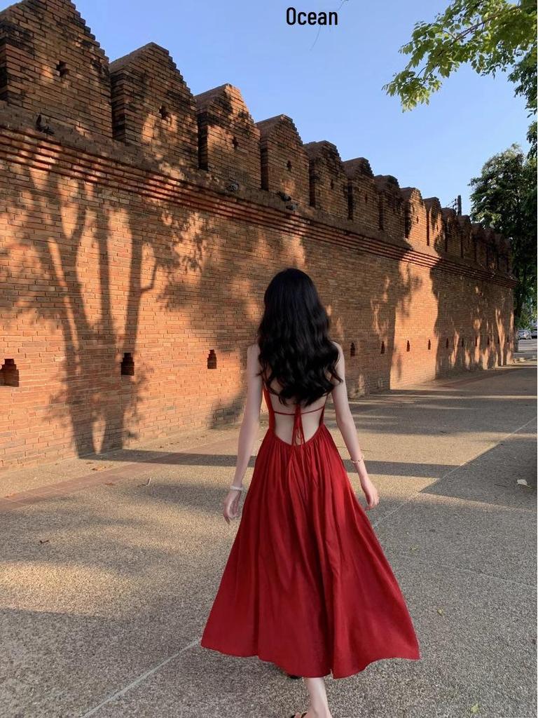 Dali Red Backless Slip Dress for Women - Perfect for Beach Vacations or Photoshoots