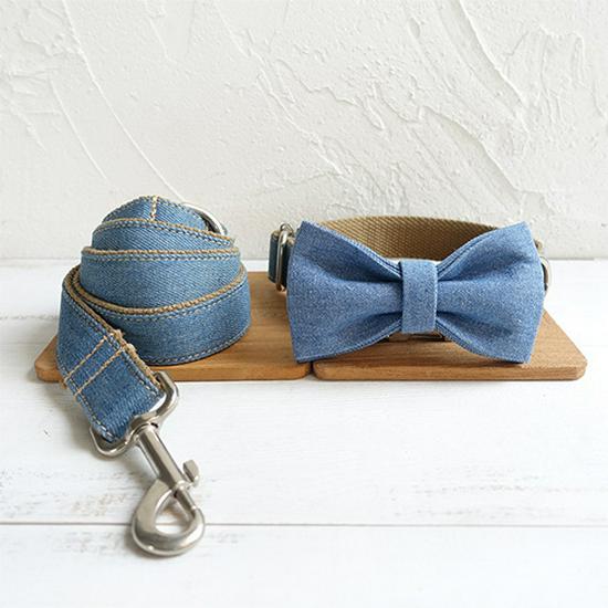 MUTTCO Fashion Dog Collar & Leash Set with Bow Tie & Necktie L