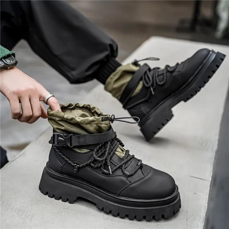 Fashion Men Casual Shoes High Top Platform Ankle Boots Autumn Winter Non-slip Work Shoes Climbing Outdoor Travel Walking Boots