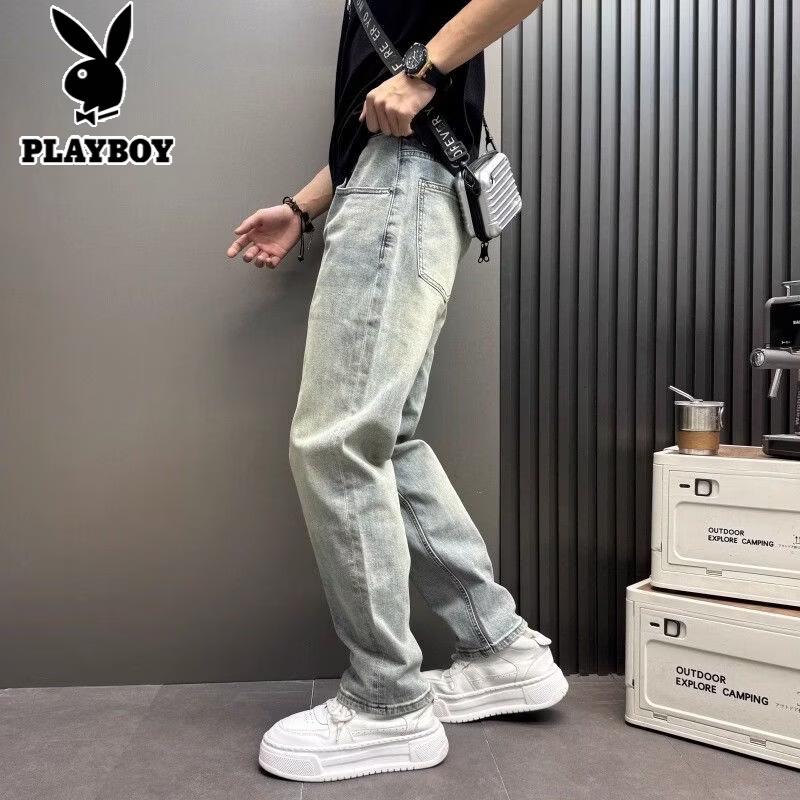 PLAYBOY Men's Elastic Waist Straight Wide Leg Jeans