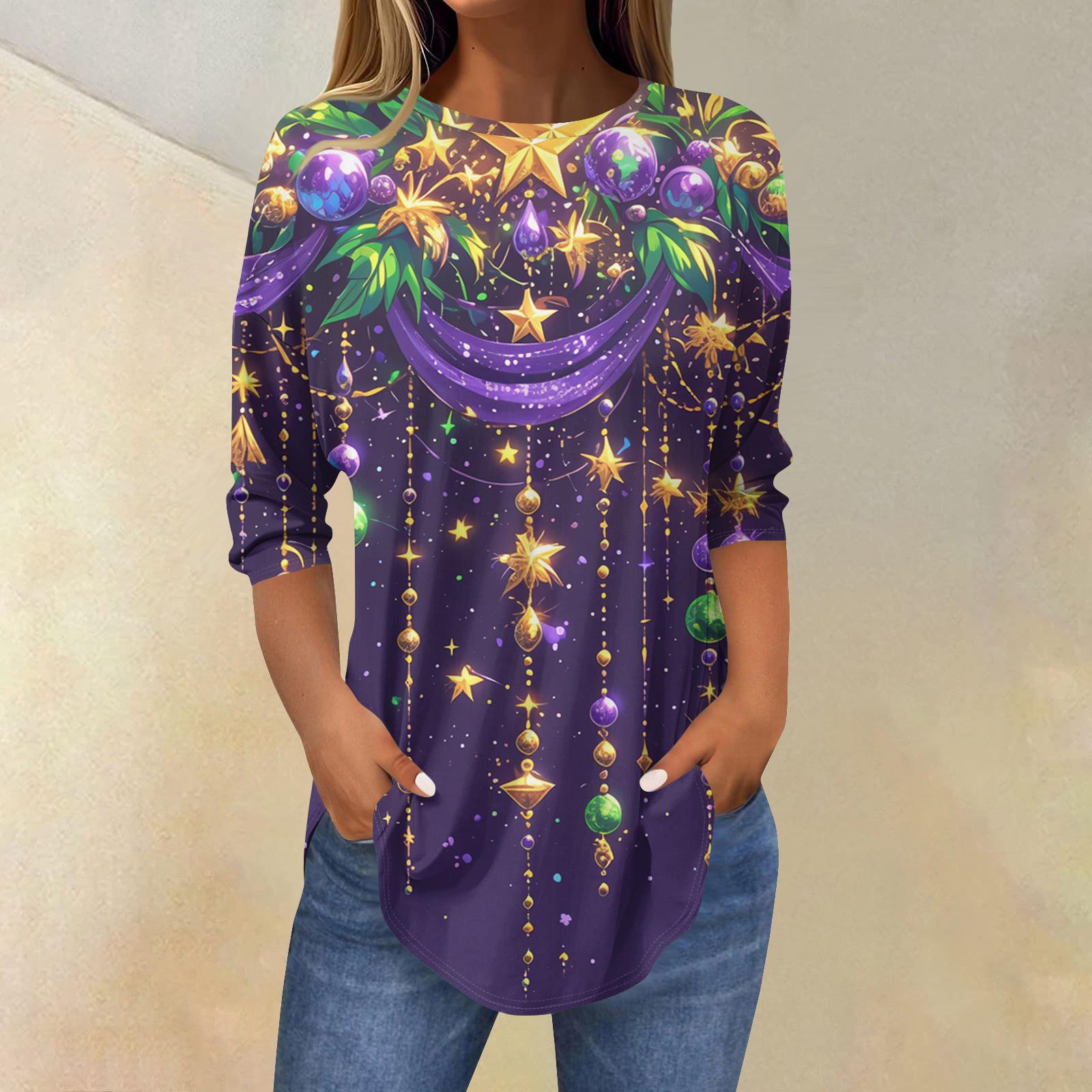 

Womens T Shirts 3/4 Sleeve Shirts Solid Color Pullover Summer Spring Tops Blouses XXL