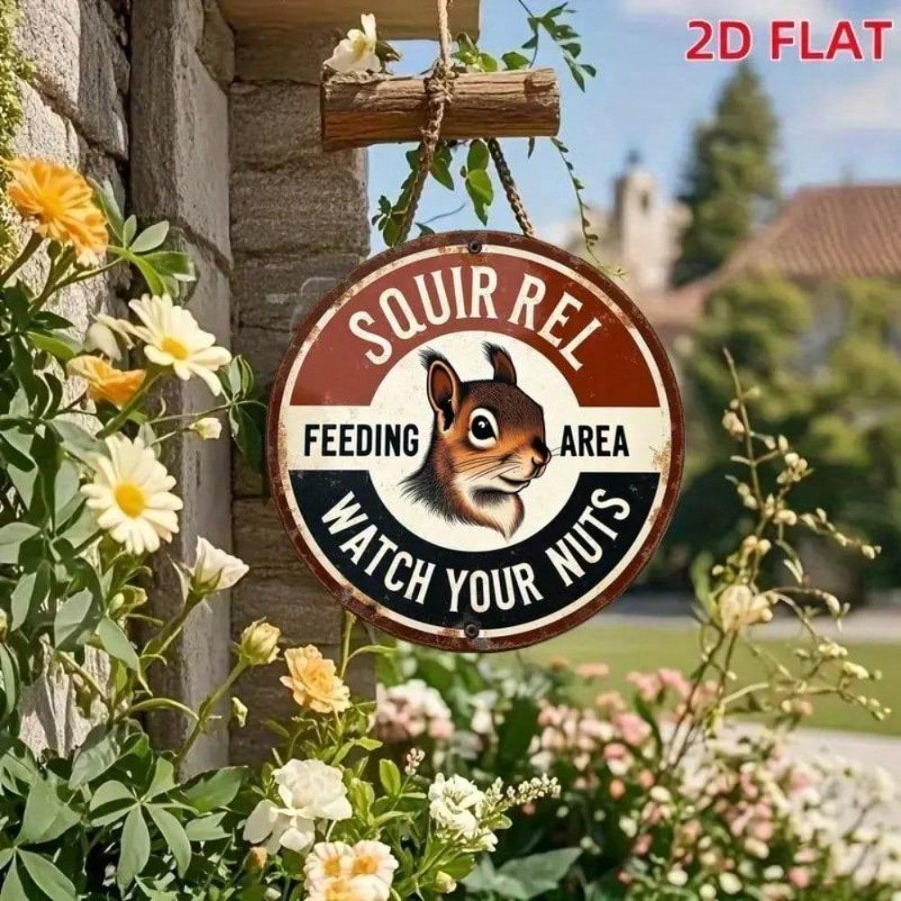 Vintage Squirrel Warning Sign Rustic Metal Plaque Nut Theft Deterrent Bird Feeder Outdoor Wall Decor Wildlife Art