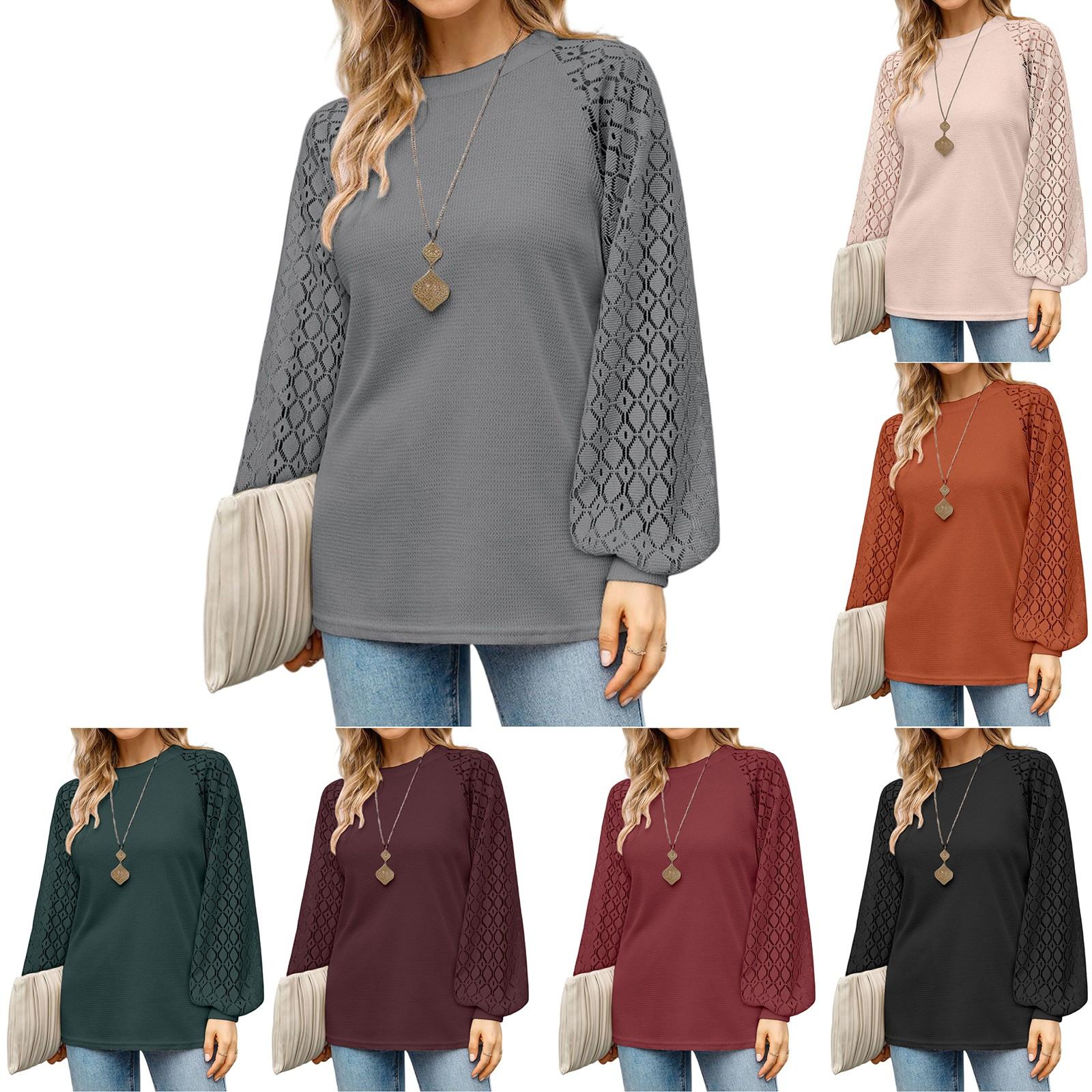 

Women s Fashionable Round-neck Long-sleeved Solid-color Pullover Casual Top L чорний
