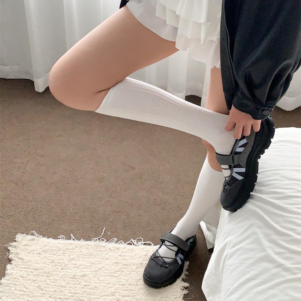Ankara Red Double-Needle Calf Socks Trendy Fashion Legs Shaping Vertical Striped Women'S Knee Socks