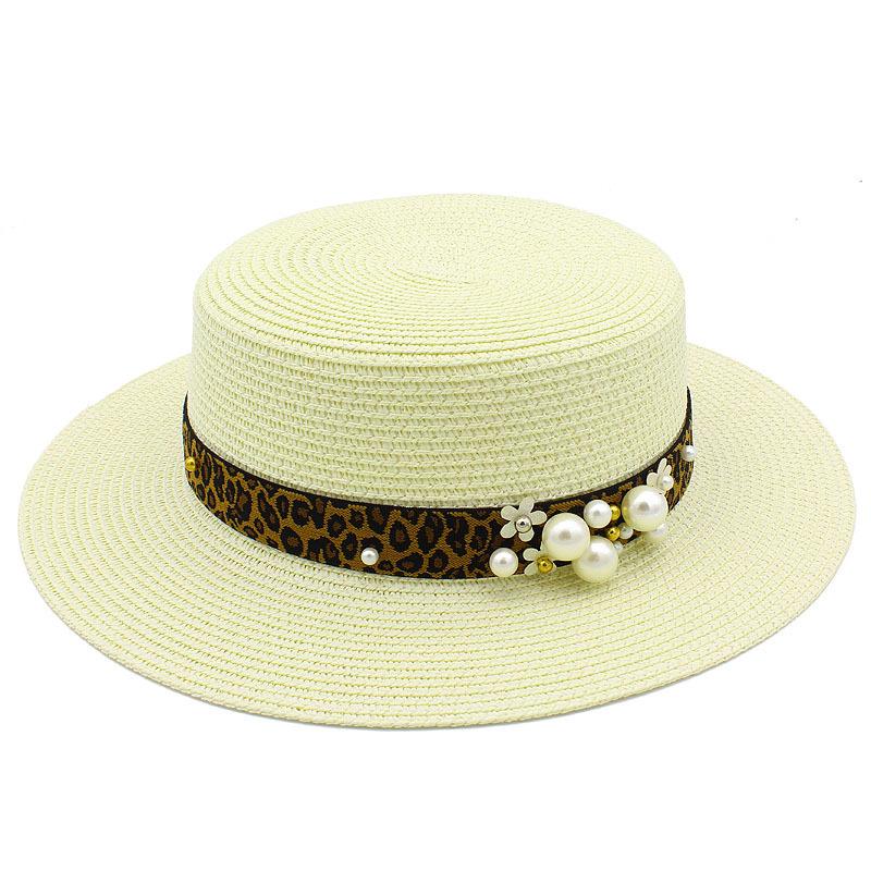 Hot Sale Straw Top Hat Fashion Pearl Accessories Panama Shade Straw Hat Women's Summer Big Eaves Beach Hat