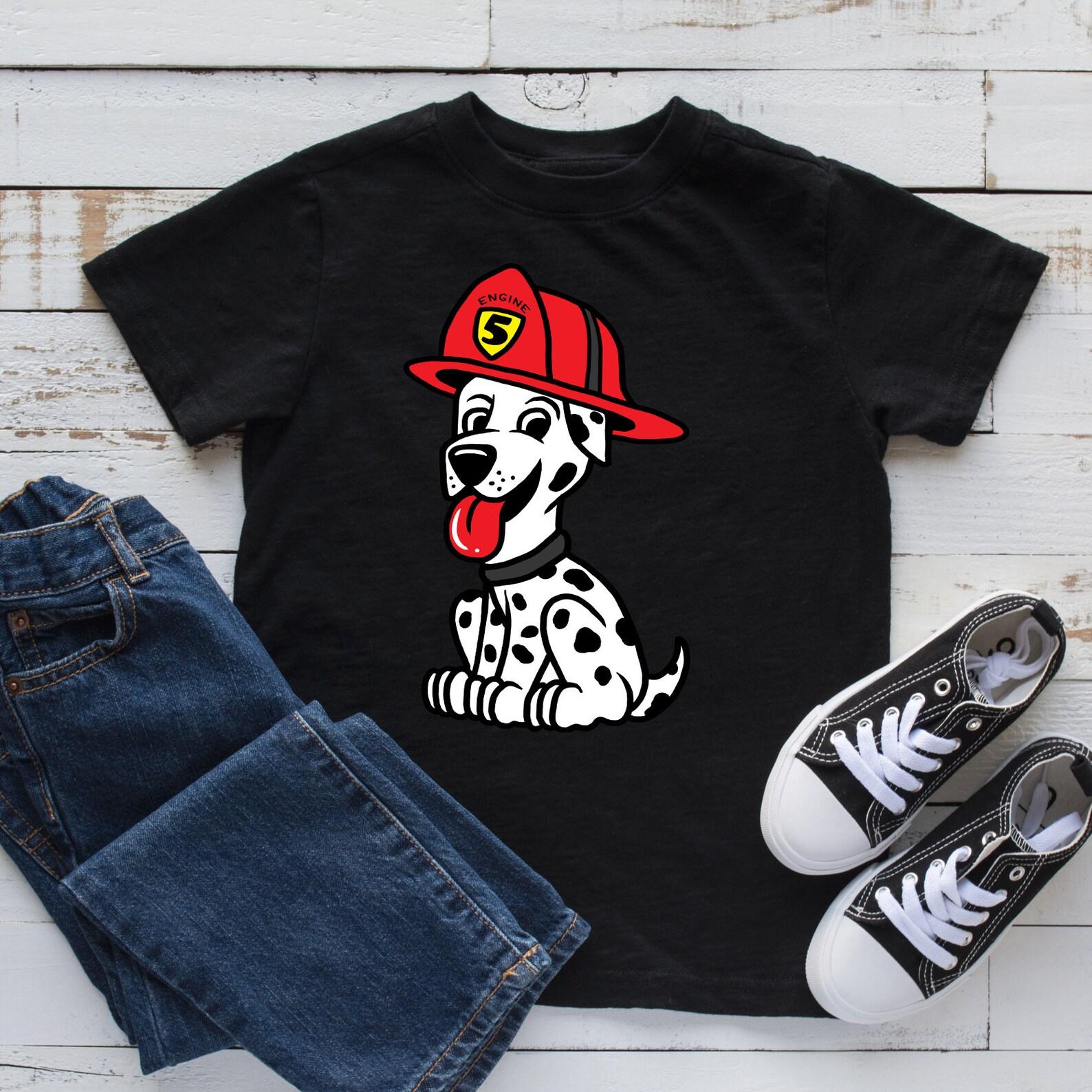 Firefighter Dalmatian Kids T-Shirt, Toddler Shirt, Kids T-shirt, Fire Dog Tee, Children s Fire Rescue Top L