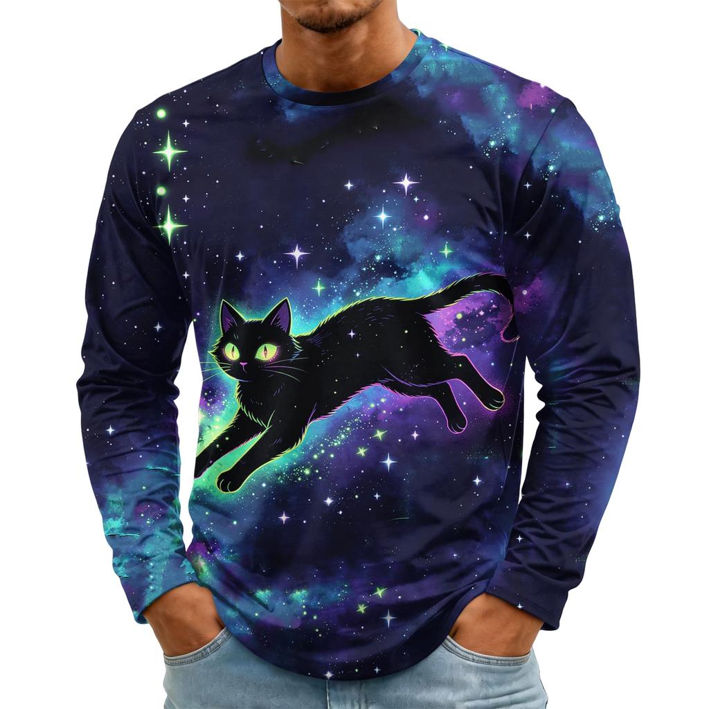 Men's Halloween Print Long Sleeve Neck T-Shirt Loose Fit Casual Top