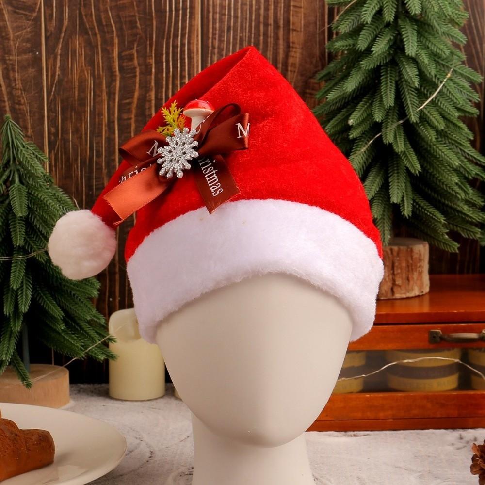Comfortable Bow Christmas Hat Snowflake Flower Santa Claus Hat Velvet Korean Style Xmas Cap Adult