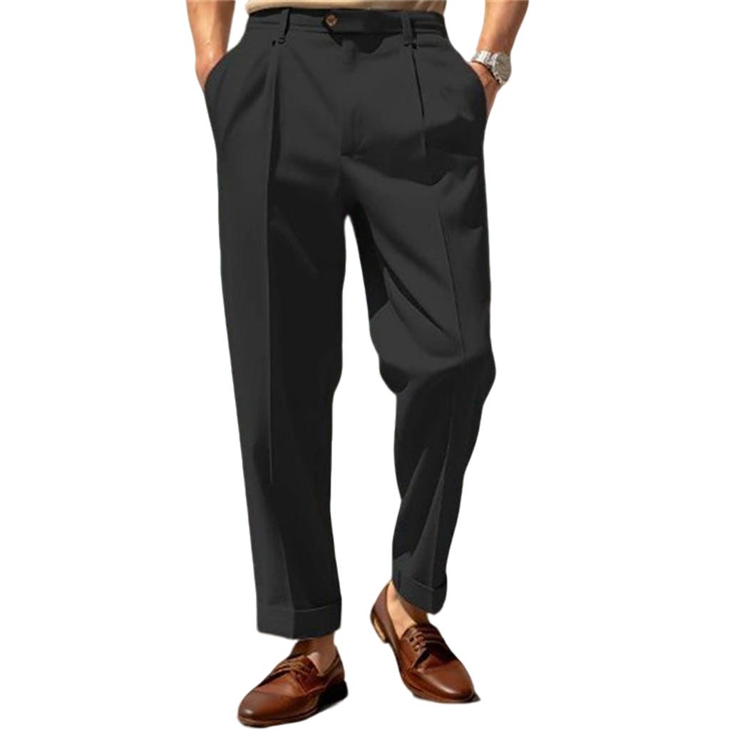 Men's Button Tapered Suit Pants Classic-Fit Pleated Dress Pant Lightweight Straight-Legs Men Trousers